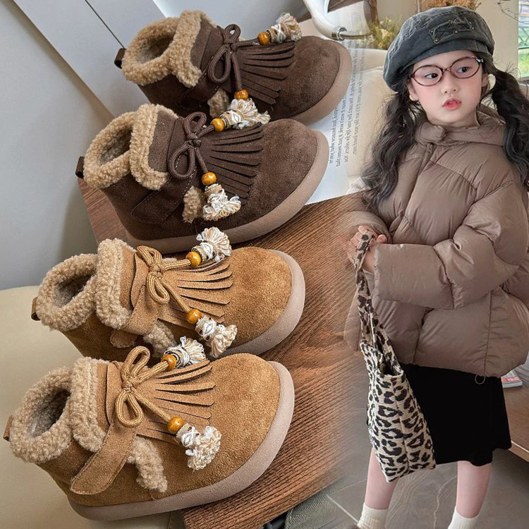 女童棉鞋2025冬季新款儿童鞋子洋气小女孩加绒二棉保暖宝宝雪地靴