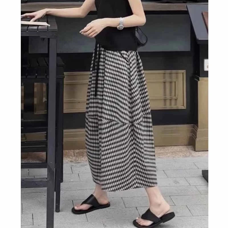 格子半身裙2025年春季新款爆款花苞裙女士显瘦时尚高级感中长裙