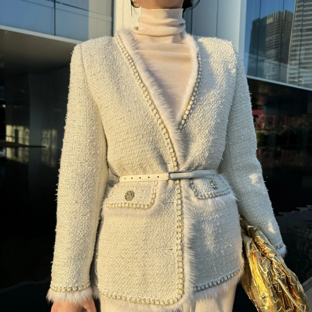 【名媛】95白鹅绒洋气秋冬小香风女装冬季气质百搭白色时尚28209
