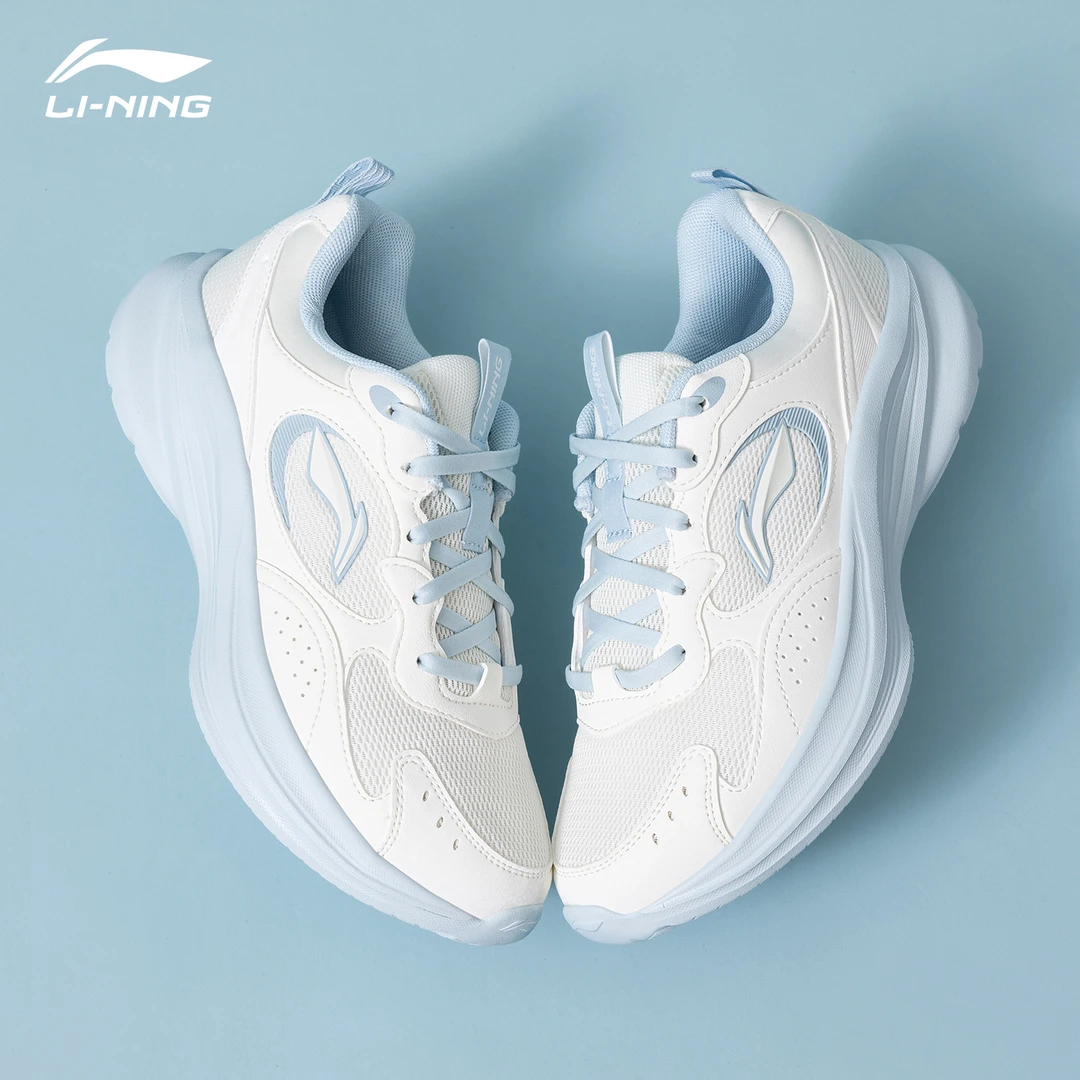 李宁跑步鞋女鞋轻风v2秋季新款2025舒适软弹跑鞋蓝色清新运动鞋子
