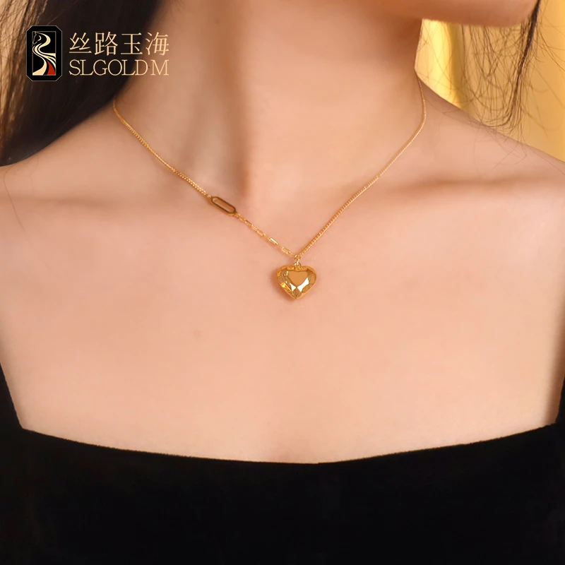 丝路玉海爱心项链足金999轻奢时尚百搭小众简约精致