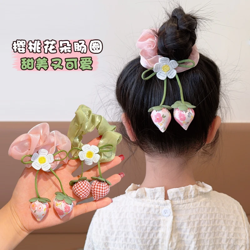 小清新樱桃蝴蝶结大肠发圈发夹女扎发高级感发圈森系马尾头绳发饰