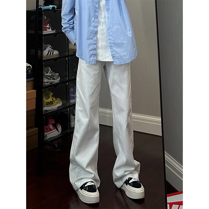 白色牛仔裤男款春秋美式复古直筒垂感裤子高腰显瘦宽松微喇弯刀裤