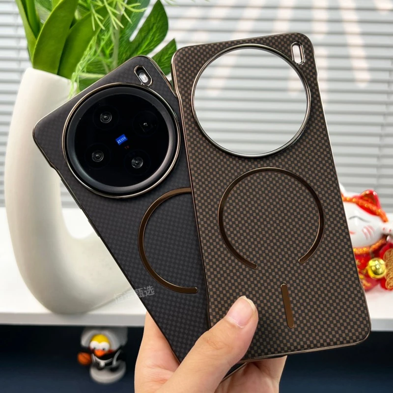 适用vivox200手机壳无边框磁吸凯夫拉纹理vivox200pro超薄保护套