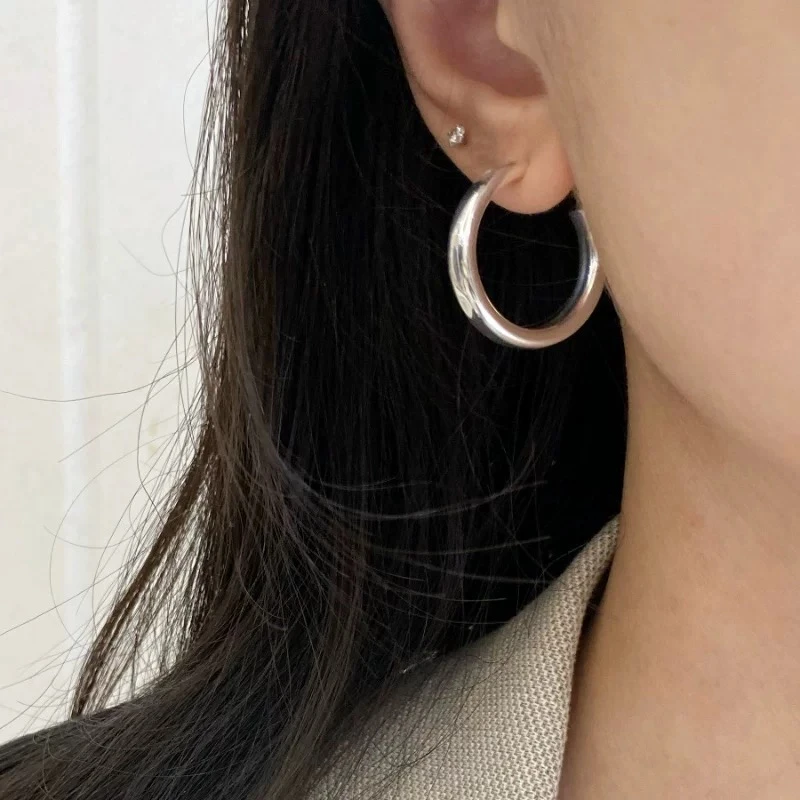 925银耳饰 纯银925 光面C型大耳环ins简约轻奢冷淡风气质时髦耳饰