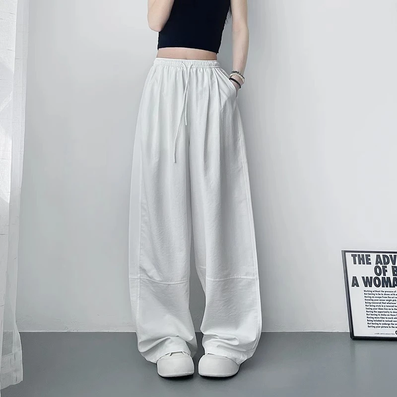 白色阔腿裤女2025新款夏季垂感宽松胖mm大码200斤显瘦直筒山本裤