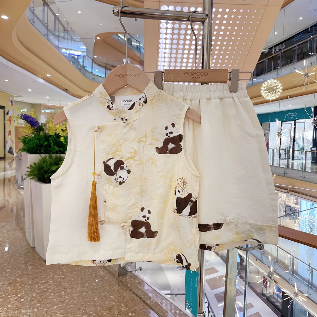 MOMOCO男童夏季新国风背心套装无袖新中式熊猫两件套77230578413