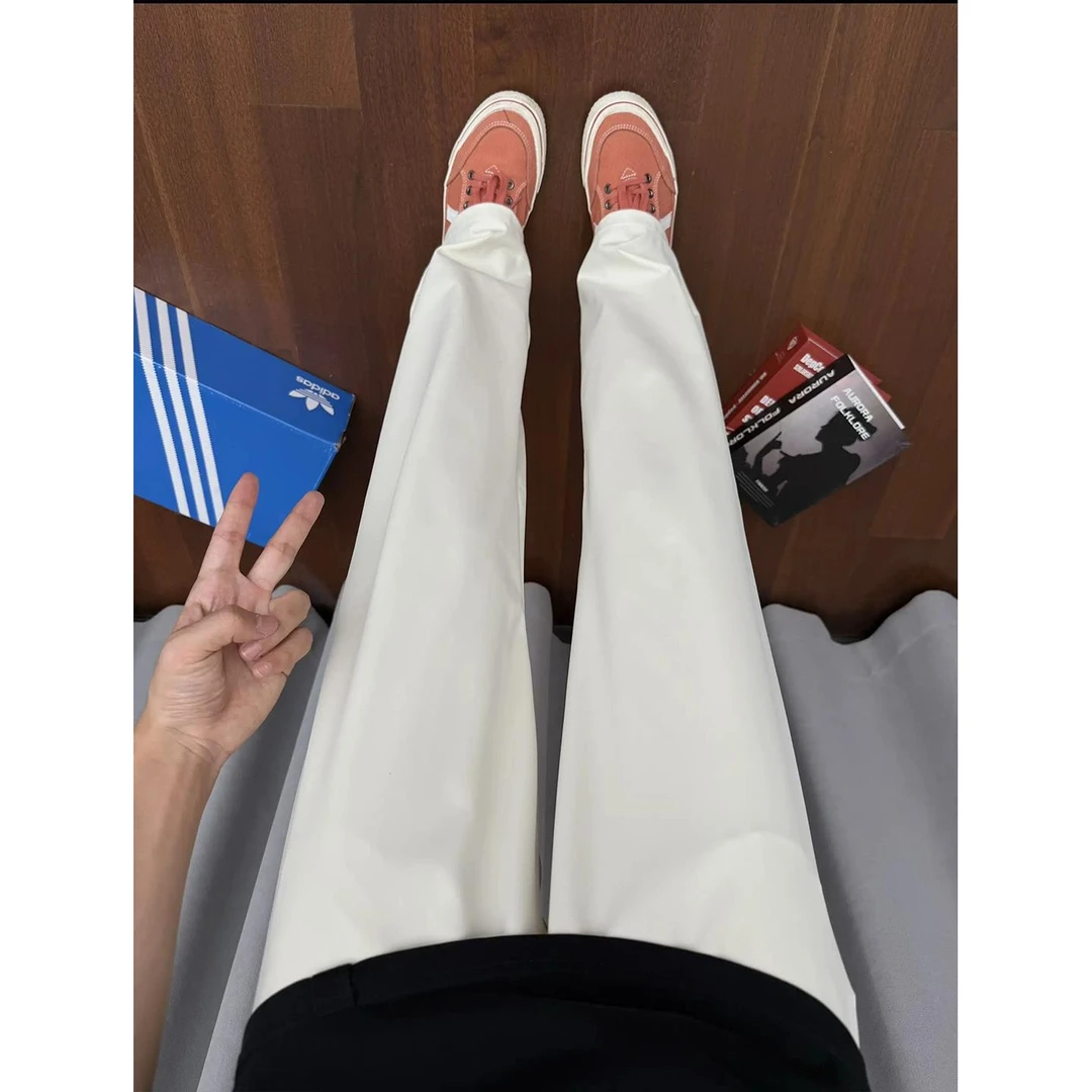 白色微喇西裤男款秋季美式冰丝速干裤子cleanfit窄版休闲直筒长裤