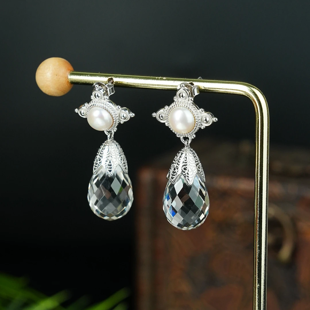 R*白水晶水滴耳钉17+@YMG05121584@