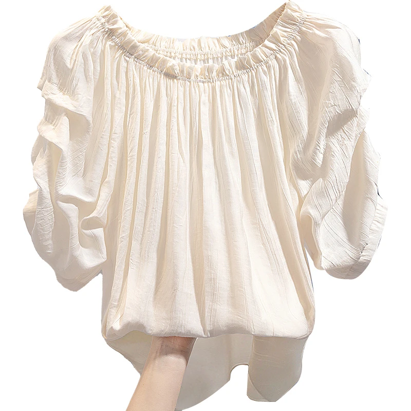 【品牌奥莱】丝柏舍2025春装新款木耳边捏褶一字领衬衫S41R0716CS