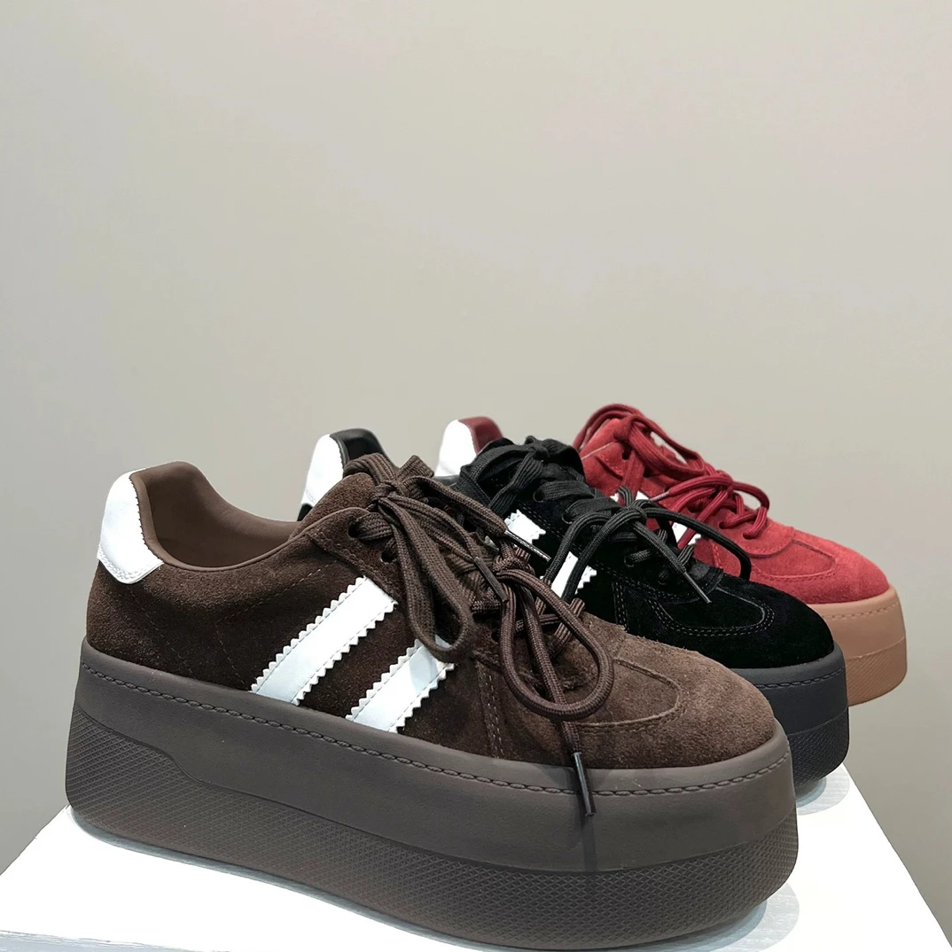 大清库！秋款真皮拼接5.5cm厚底百搭德训鞋T2321