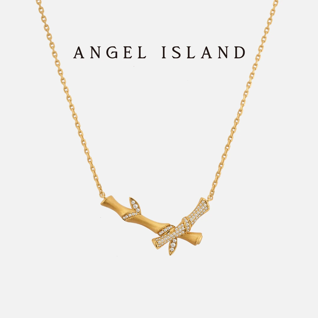 ANGEL ISLAND/天使岛屿 铜合金合成锆石项链 「竹吟」竹节拉丝项链