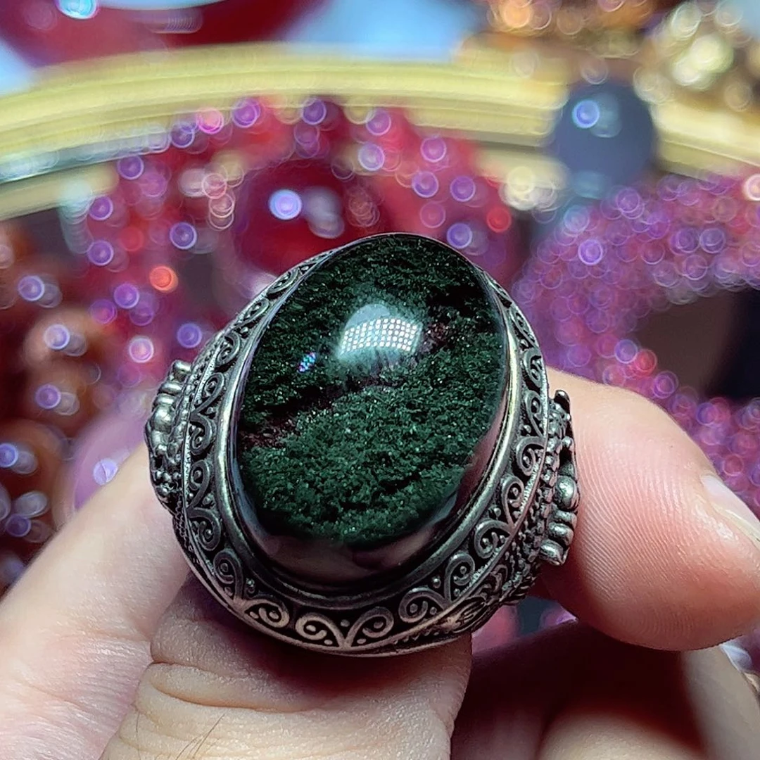 银S925镶嵌珠宝半成品水晶姐****巴西绿幽灵戒指