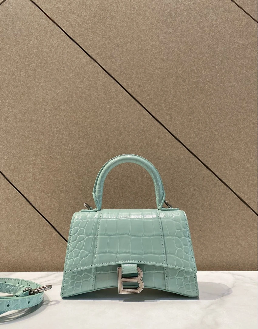 99新 Balenciaga/巴黎世家 帝爵鹏哥直播专享/薄荷绿鳄压沙漏XS