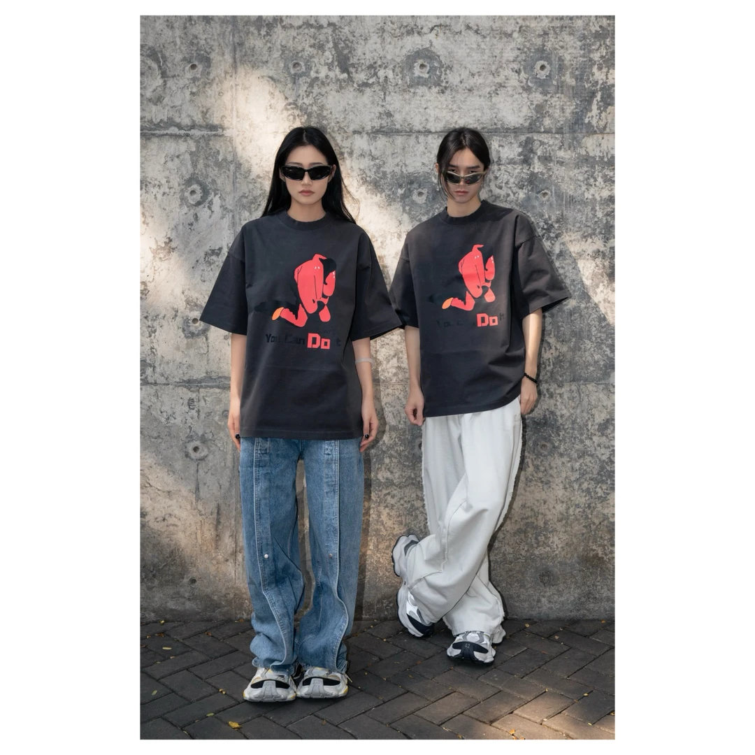 美潮重磅GEWAGEMA印花圆领Oversize短袖T恤男女同款宽松潮牌大码