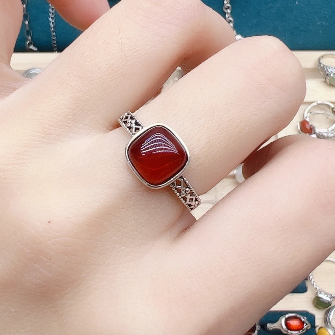 血珀戒指银S925镶嵌一**尚，