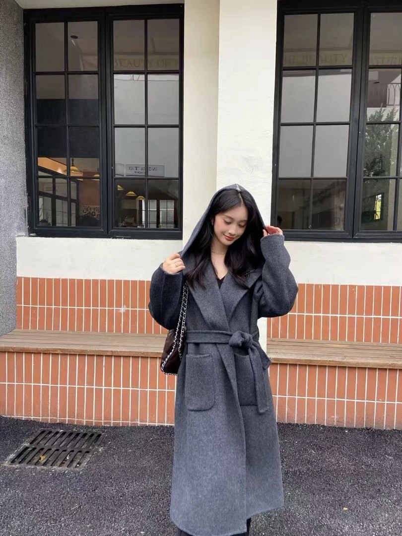 双面毛呢外套显瘦气质长袖网红洋气时时尚中长款找到编码拍下价格