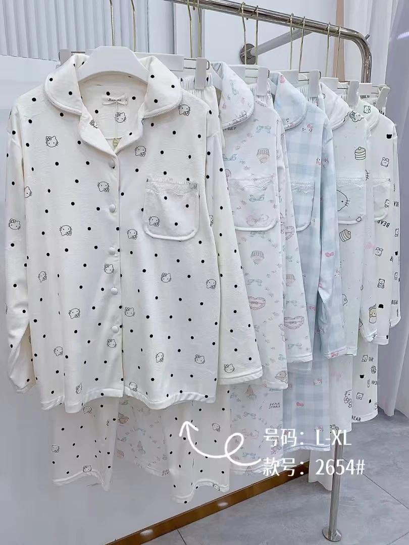 秋冬季糯米绒印花 睡衣女长袖长裤超细绒卡通甜美家居服套装