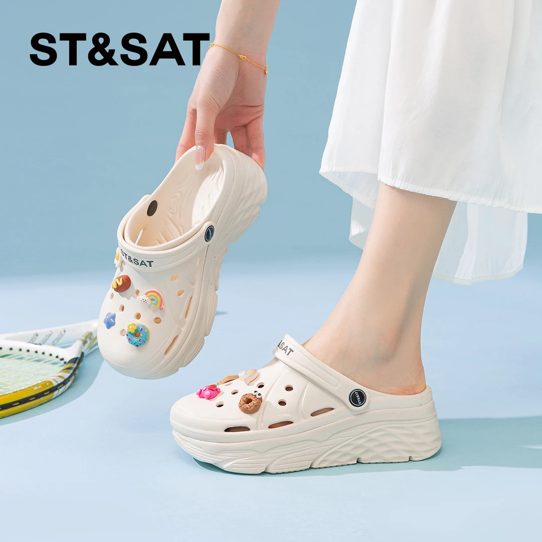 【高级感】星期六厚底洞洞鞋女夏外穿2025新款配裙子两穿凉拖鞋凉鞋