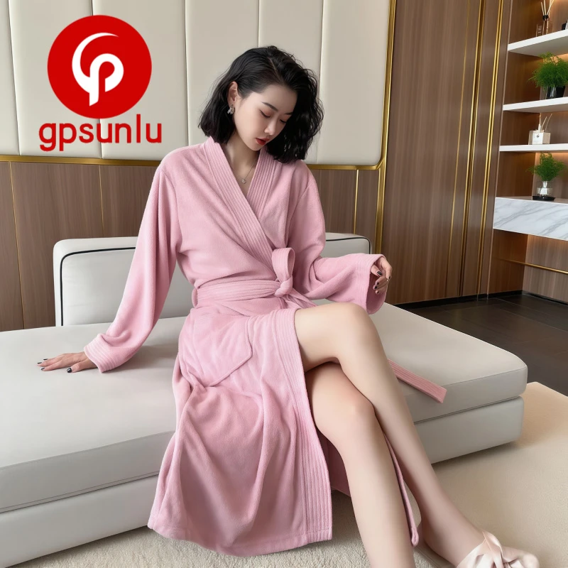 gpsunlu「晨袍」中长款轻奢浴袍女性感春秋季新款棉绸薄款高档睡袍