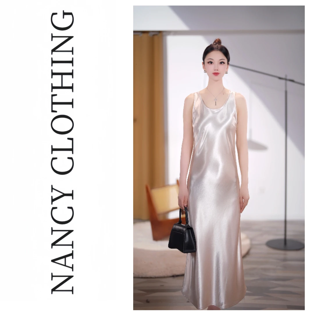 【南希定制】2110醋酸缎面鱼尾裙春夏新款无袖裙子显瘦轻奢气质内搭
