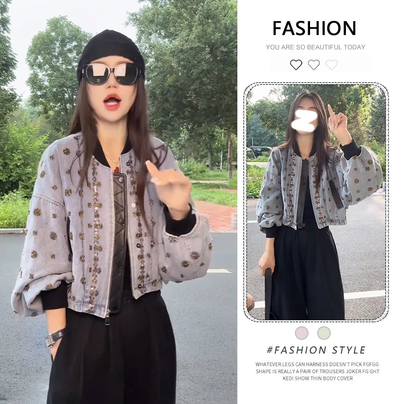 2025春秋新款韩版设计感女短款拼接上衣牛仔夹克外套百搭宽松爆款