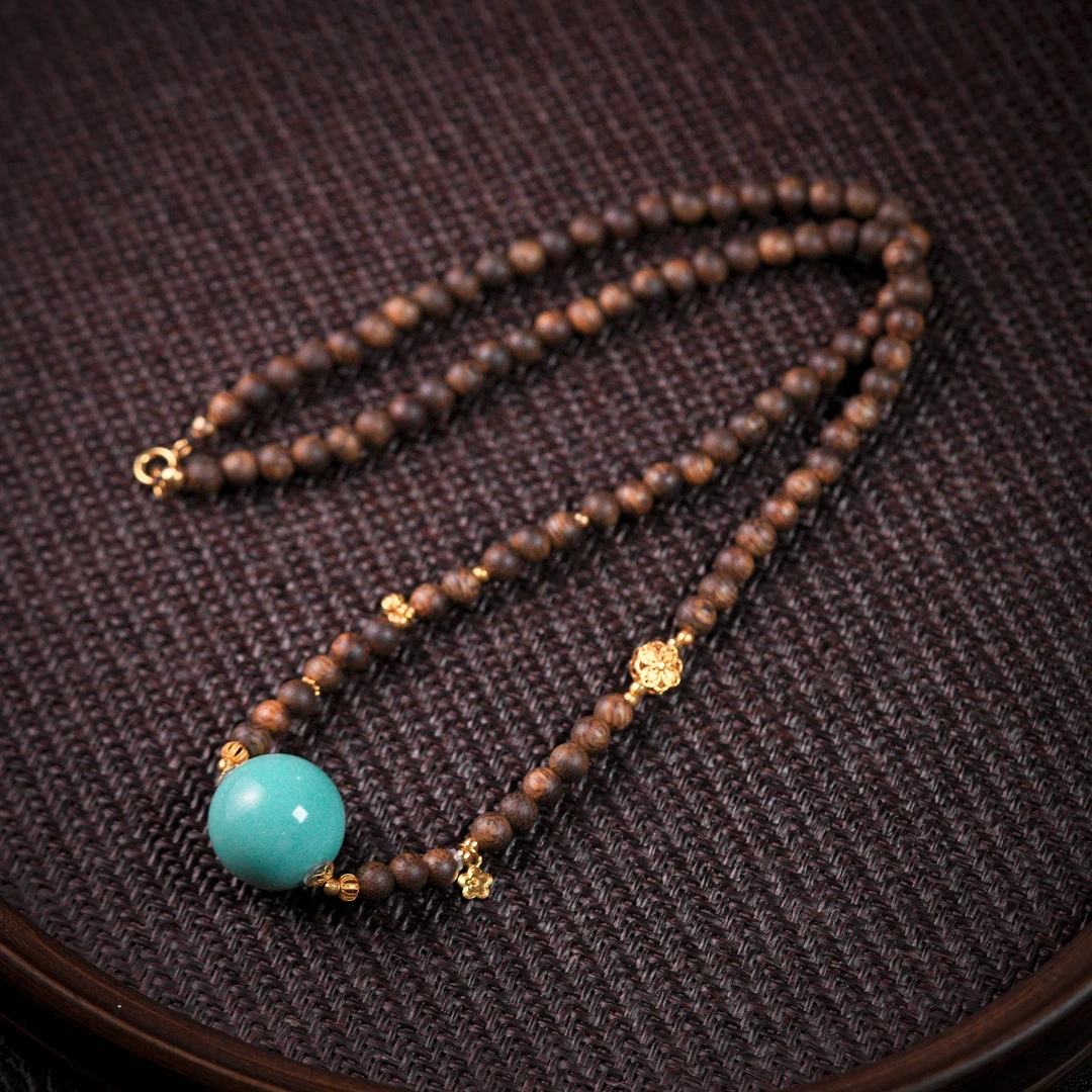 【诗蓉】沉岚·典藏级绿松石高瓷18K金项链AD2877珠径约15mm