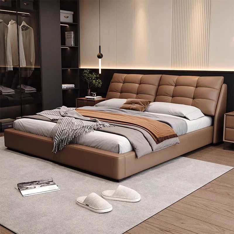 意式轻奢床双人床婚床极简皮艺床简约家用储物主卧室双人床大床