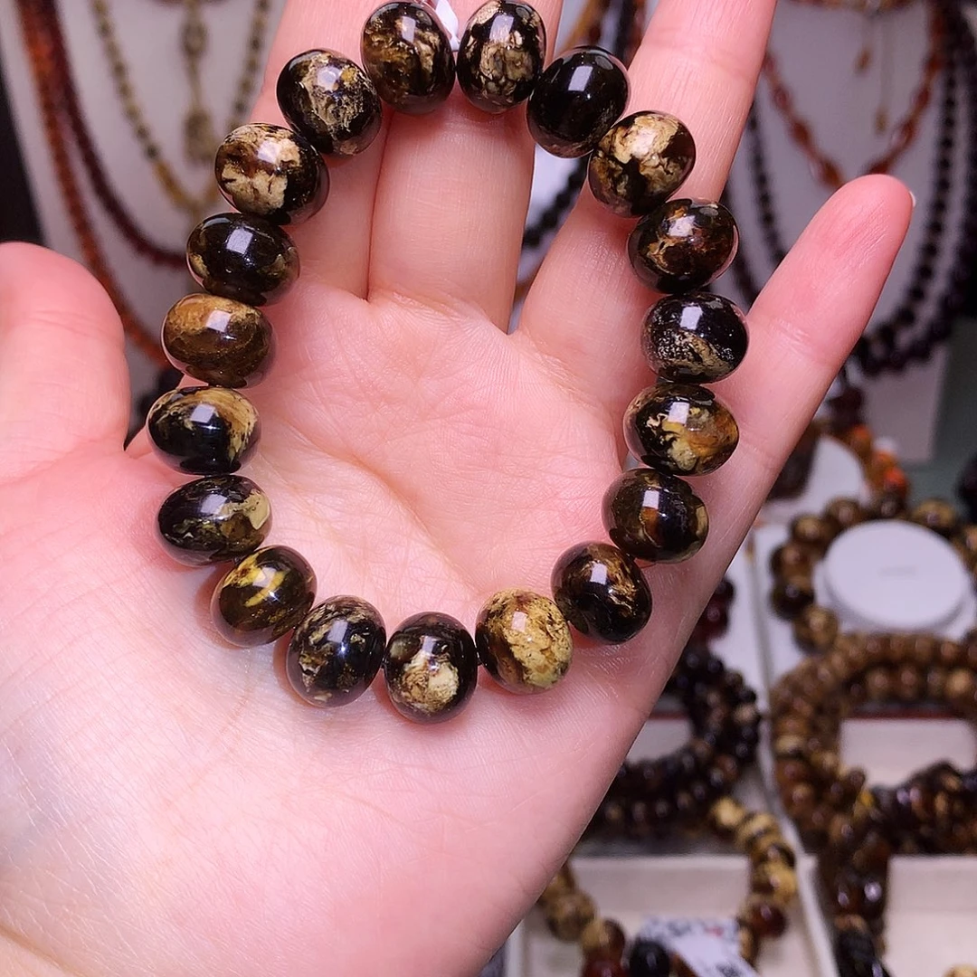 琥珀未镶嵌裸石13/黑白妖花单圈