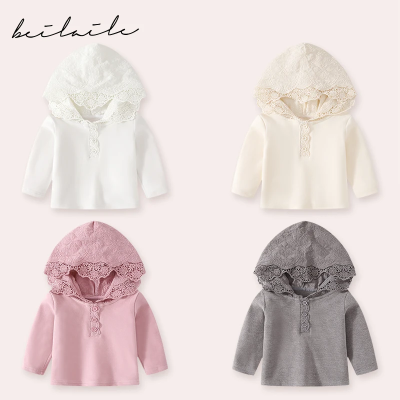 【花边带帽德绒长袖T 小乐妈咪】宝宝长袖T恤婴儿打底衫男童上衣K1