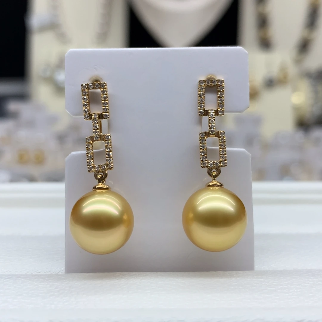 海水珍珠耳饰18K金镶嵌11.2mm金珠耳坠