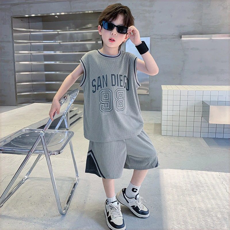男童夏装运动套装新款儿童夏季网眼透气无袖背心短裤篮球服潮