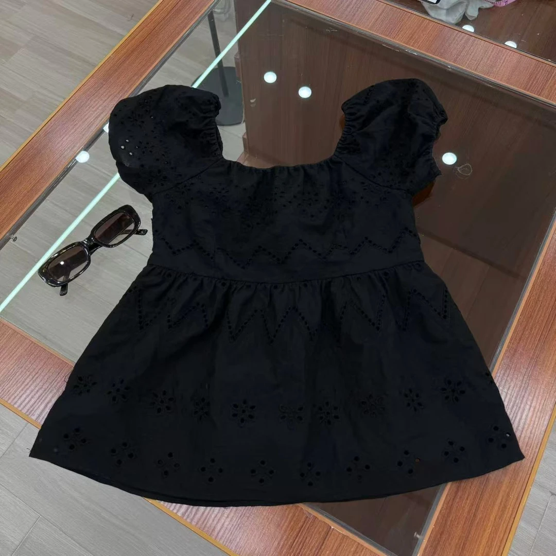 【阿凯自制】 8307 韩系方领刺绣镂空百搭上衣（衣长54）