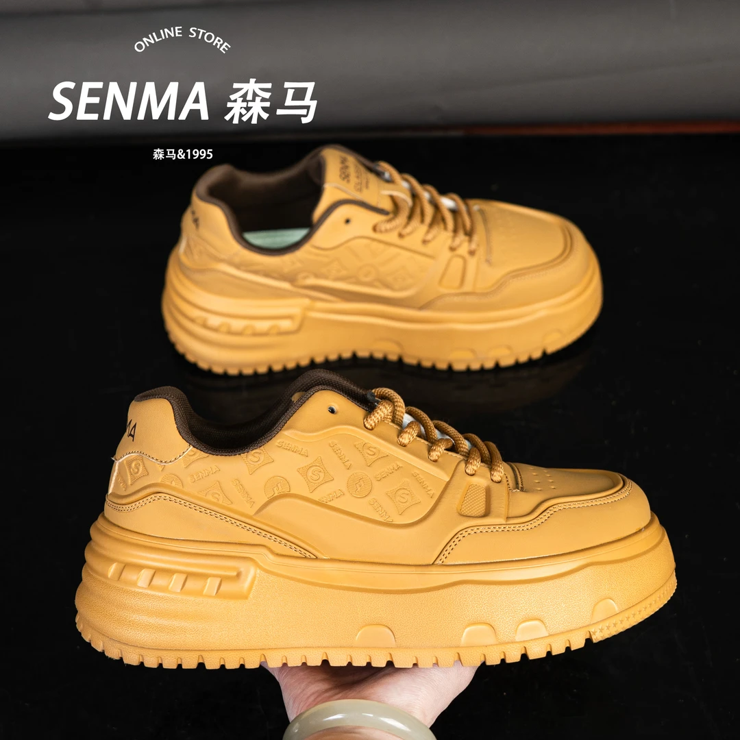 SENMA/森马男鞋秋冬款皮面厚底轻便时尚新款国潮百搭休闲鞋滑板鞋