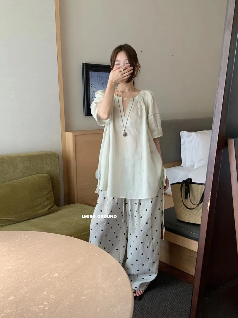 imiss@60821 （55麻）设计感V领衬衫透气显瘦上衣 7-4