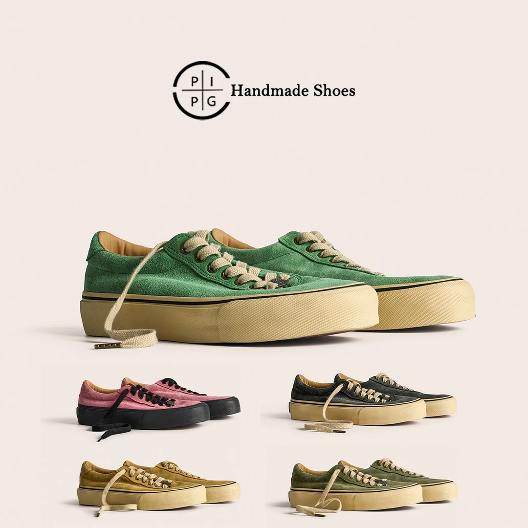 PIPG男女低帮翻毛皮帆布鞋 厚底硫化鞋复古日系透气板鞋2025春夏