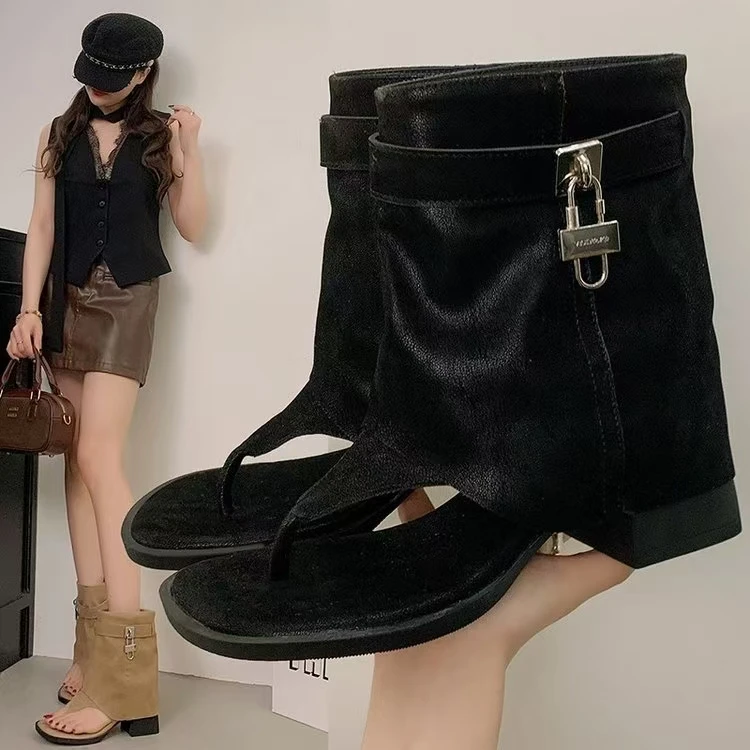 62-5夏季辣妹穿搭罗马鞋凉靴高帮夹趾露趾单靴增高5cm