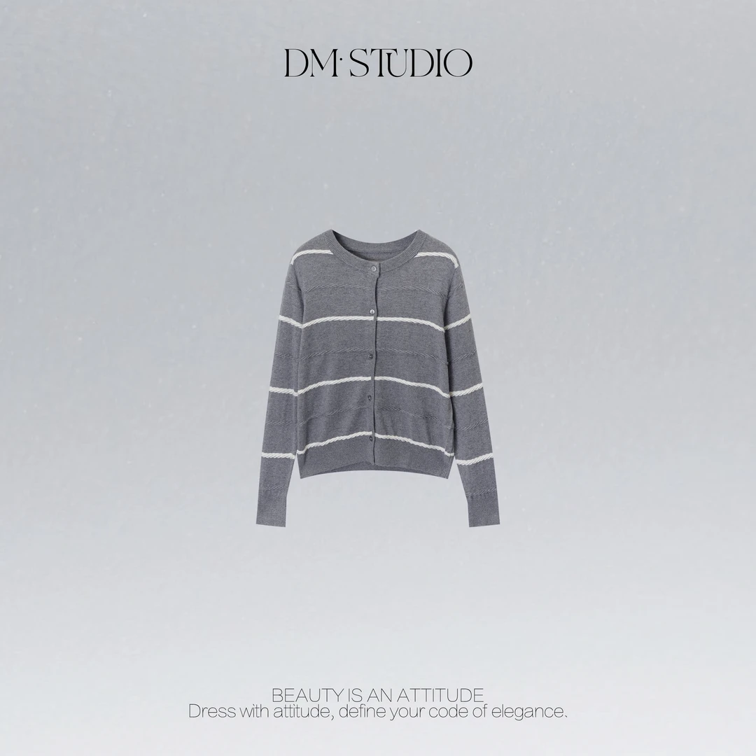 DEDM•STUDIO/极简风百搭气质精致感条纹针织开衫2512ZZS/A691222