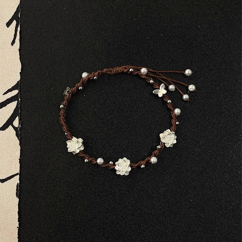 足银手链 新中式足银莲花编织手链轻奢古风高级感百搭小众手饰