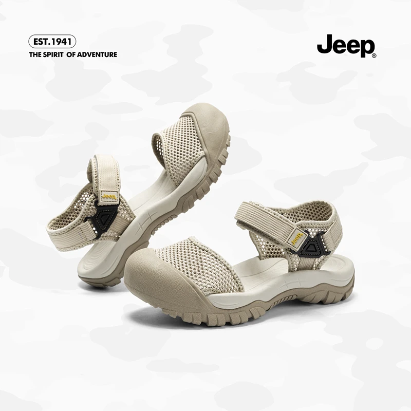 【Jeep/吉普】运动防滑沙滩凉鞋女款2025夏季网面厚底包头罗马凉鞋
