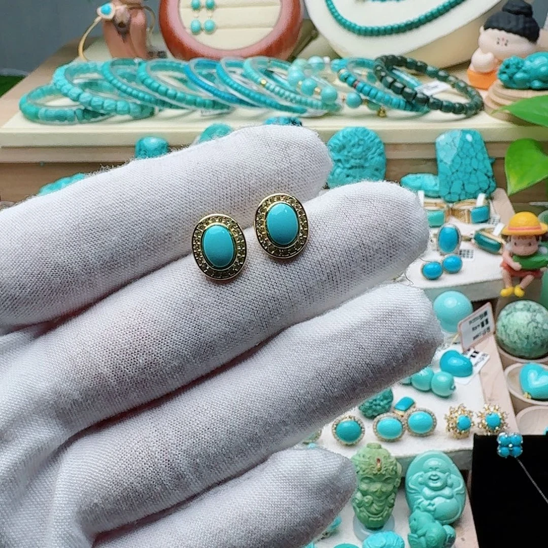 绿松石未镶嵌耳饰