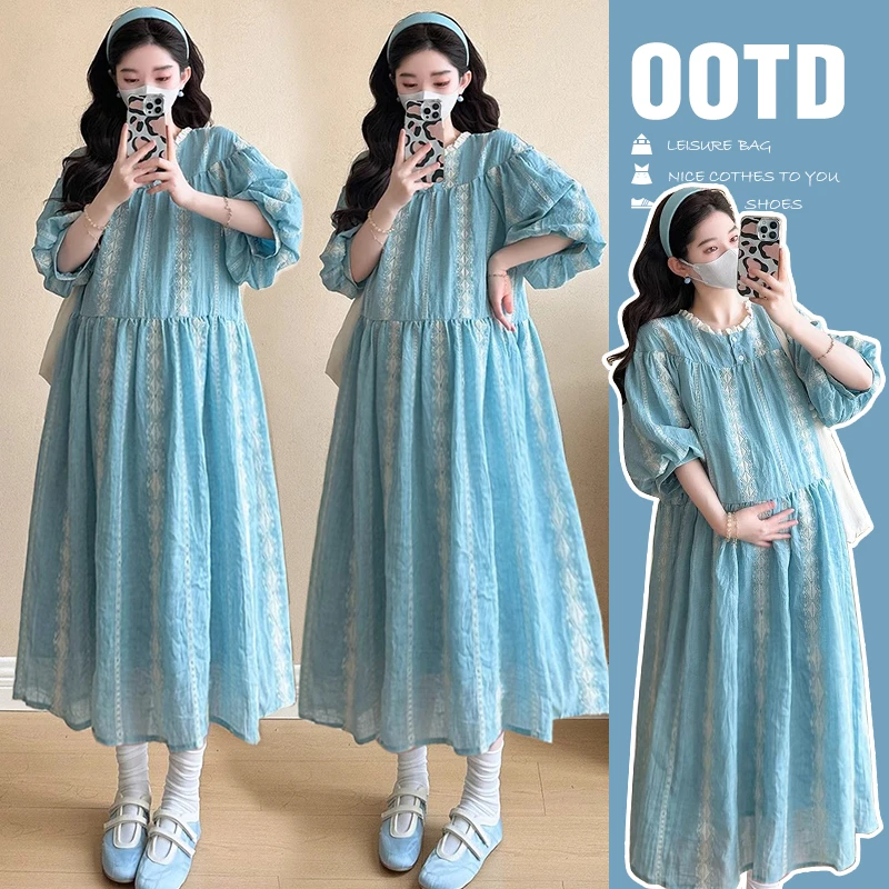 【玫瑰优选】孕妇装夏款2025高级感连衣裙新款夏装宽松时尚连衣裙