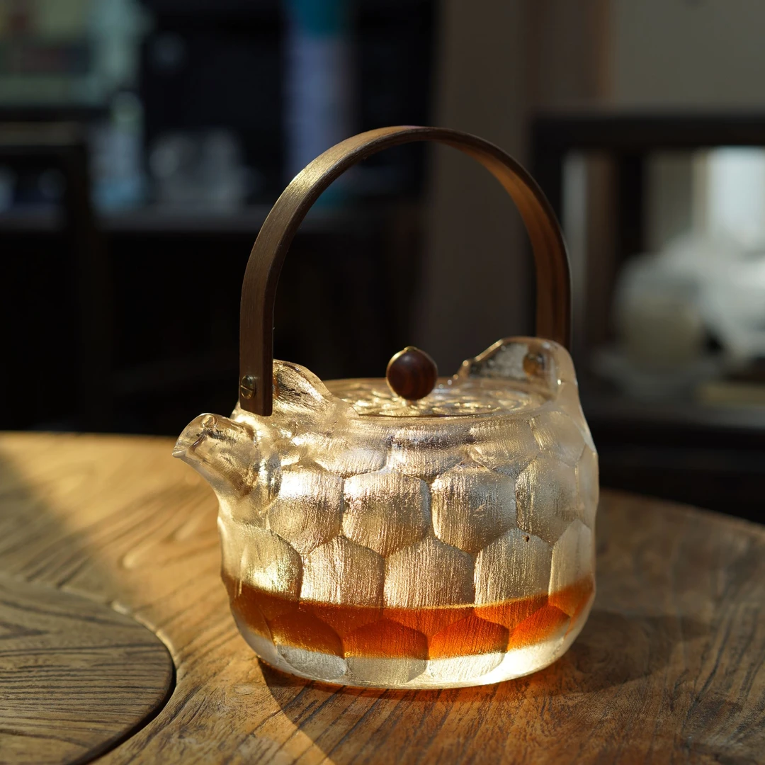 原矿水晶提梁烧水泡茶壶纯手工锤纹复古家用煮水