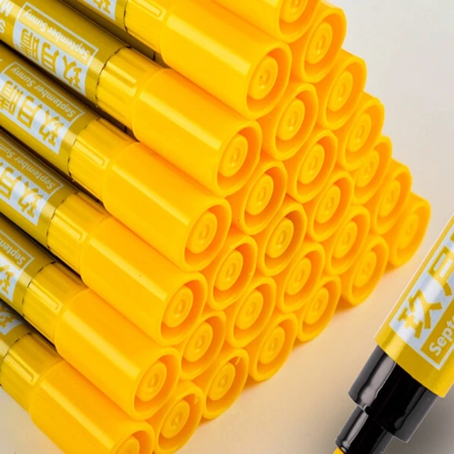 黄色记号笔防水防油不掉色彩色标记笔马克笔大号单头油性笔10支装
