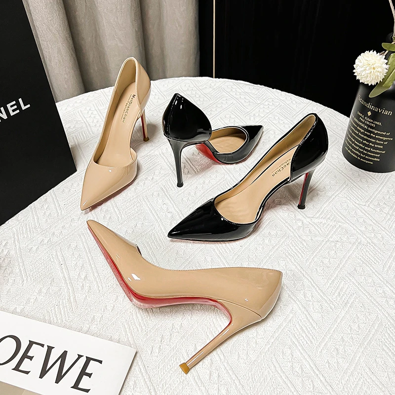 爆款高跟鞋女尖头细跟侧空百搭2025新款显瘦不累脚通勤高级单鞋