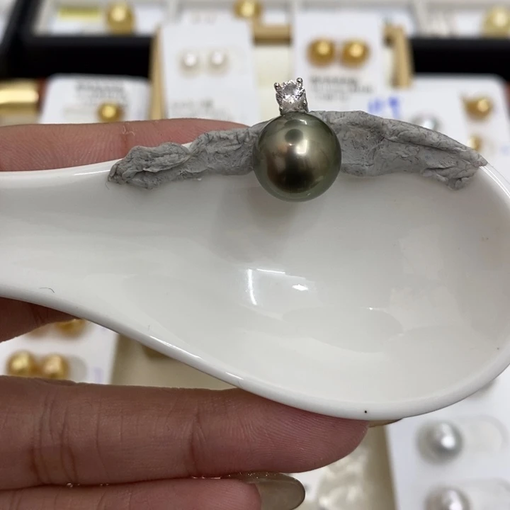 海水珍珠裸珠海水大溪地湖水绿12.1mm