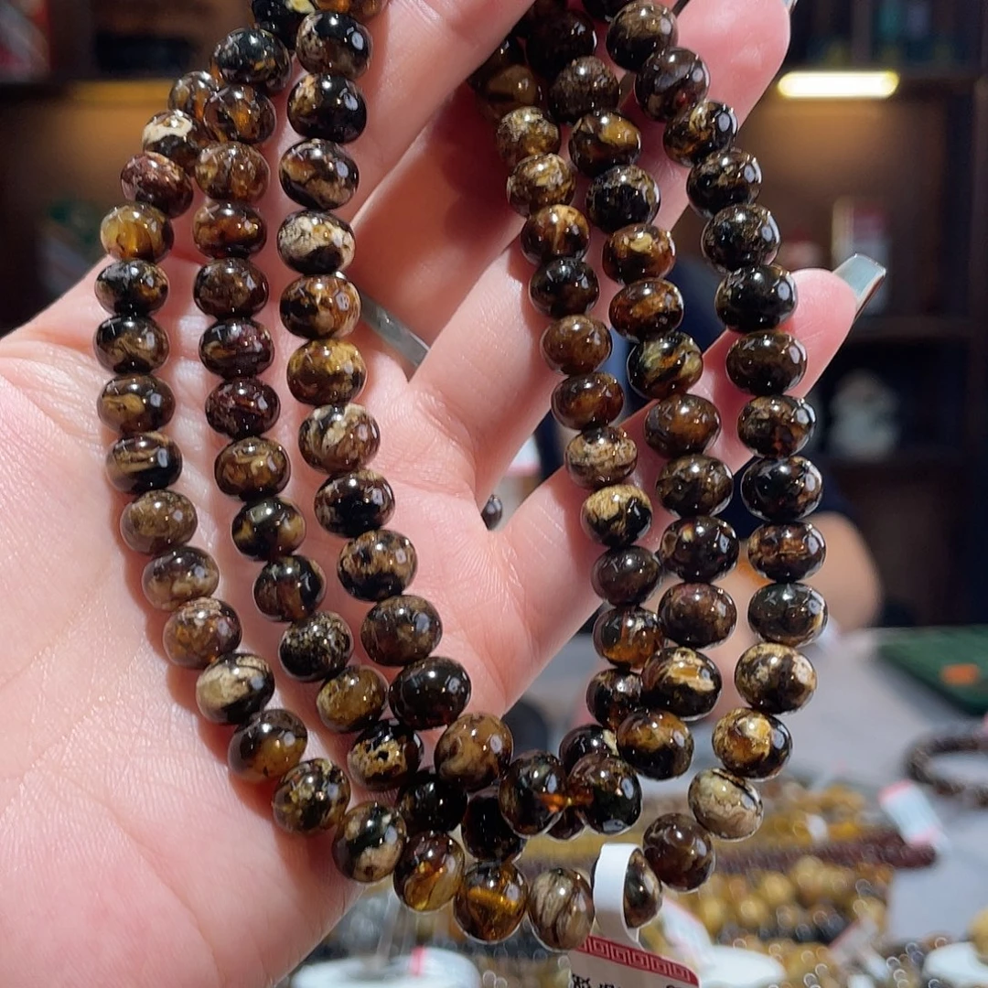 琥珀未镶嵌手链8m黑金