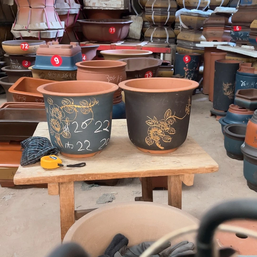 紫砂花盆高金钟盆两个