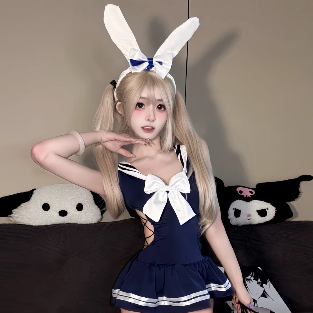 「纯欲兔兔」小款连体修身套装性感纯欲轻奢薄透睡衣内衣显瘦时尚