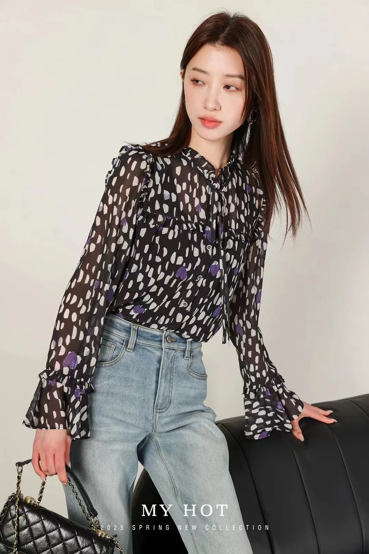 2025春夏新品印花衬衫洋气碎花时尚